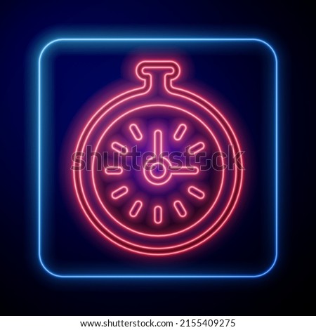 Glowing neon Pocket watch icon isolated on black background.  Vector