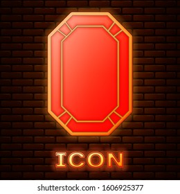 Glowing neon Poker table icon isolated on brick wall background.  Vector Illustration