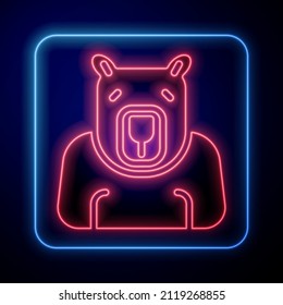 Glowing neon Polar bear head icon isolated on black background.  Vector