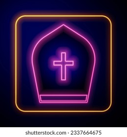 Glowing neon Pope hat icon isolated on black background. Christian hat sign.  Vector