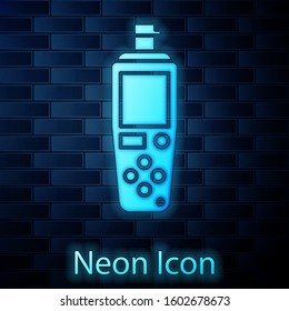 Glowing neon Portable sensor icon isolated on brick wall background.  Vector Illustration