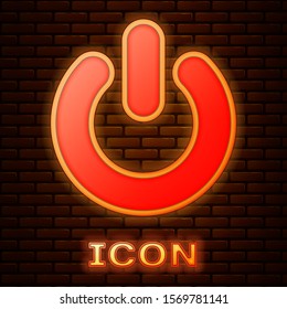 Glowing neon Power button icon isolated on brick wall background. Start sign.  Vector Illustration