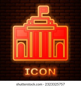 Glowing neon Prado museum icon isolated on brick wall background. Madrid, Spain.  Vector