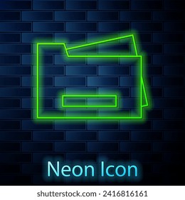 Glowing neon Printer icon isolated on brick wall background.  Vector