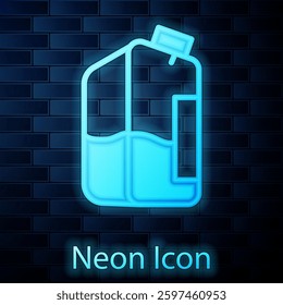 Glowing neon Printer ink bottle icon isolated on brick wall background.  Vector