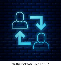 Glowing neon Project team base icon isolated on brick wall background. Business analysis and planning, consulting, team work, project management.  Vector