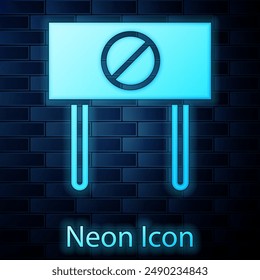 Glowing neon Protest icon isolated on brick wall background. Meeting, protester, picket, speech, banner, protest placard, petition, leader, leaflet.  Vector