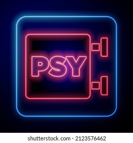 Glowing neon Psychology icon isolated on blue background. Psi symbol. Mental health concept, psychoanalysis analysis and psychotherapy.  Vector