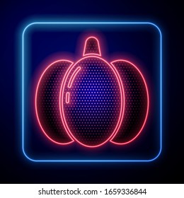 Glowing neon Pumpkin icon isolated on blue background. Happy Halloween party.  Vector Illustration