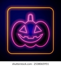 Glowing neon Pumpkin icon isolated on black background. Happy Halloween party.  Vector