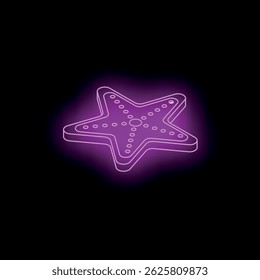 Glowing neon purple starfish sign is standing out on a black background