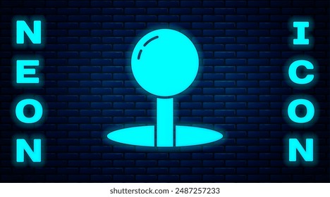 Leuchtendes Neon Push Pin Symbol isoliert auf Backstein Wand Hintergrund. Thumbstacks-Zeichen.  Vektorillustration