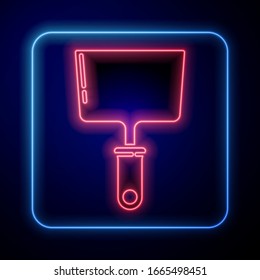Glowing neon Putty knife icon isolated on blue background. Spatula repair tool. Spackling or paint instruments.  Vector Illustration