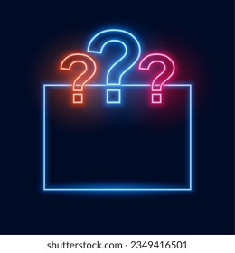 glowing neon question mark sign background with blank space vector