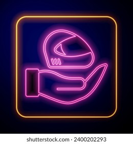 Glowing neon Racing helmet icon isolated on black background. Extreme sport. Sport equipment.  Vector