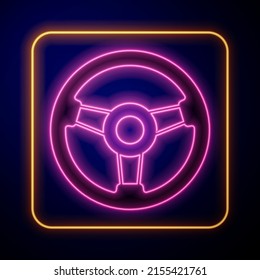 Glowing Neon Racing Simulator Cockpit Icon Isolated On Black Background. Gaming Accessory. Gadget For Driving Simulation Game.  Vector