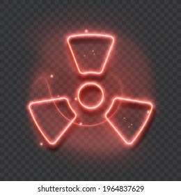 Glowing neon Radioactive icon isolated on transparent background. Radioactive toxic symbol. Radiation Hazard sign. Vector Illustration