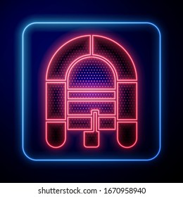 Glowing neon Rafting boat icon isolated on blue background. Inflatable boat. Water sports, extreme sports, holiday, vacation.  Vector Illustration