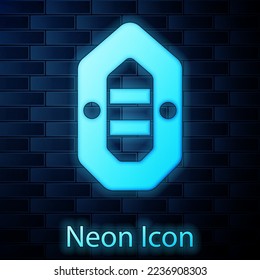 Glowing neon Rafting boat icon isolated on brick wall background. Inflatable boat. Water sports, extreme sports, holiday, vacation.  Vector Illustration