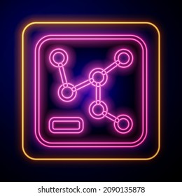 Glowing neon Railway map icon isolated on black background.  Vector