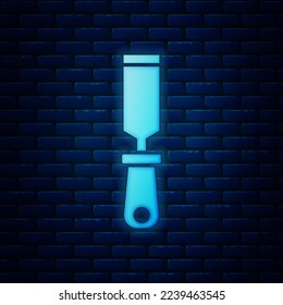 Glowing neon Rasp metal file icon isolated on brick wall background. Rasp for working with wood and metal. Tool for workbench, workshop.  Vector