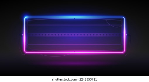 Glowing Neon Rectangle Frame Banner Template. Stock vector clipart with copy space.