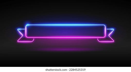 Glowing Neon Rectangle Ribbon Banner Template. Stock vector clipart with copy space.