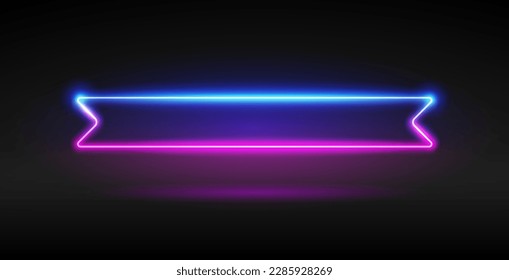 Glowing Neon Rectangle Ribbon Banner Template. Stock vector clipart with copy space.