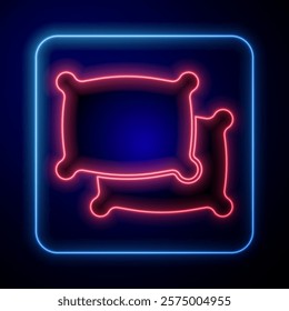 Glowing neon Rectangular pillow icon isolated on blue background. Cushion sign.  Vector