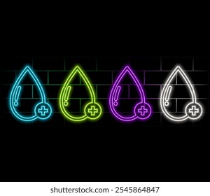 Glowing neon Recycle clean aqua icon isolated on blue background. Drop of water with sign recycling. Vector Illustration.