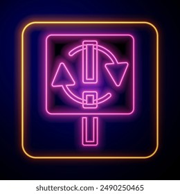 Glowing neon Recycle symbol icon isolated on black background. Circular arrow icon. Environment recyclable go green.  Vector