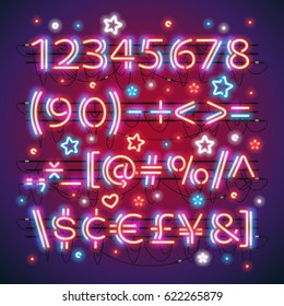 Glowing neon red blue numbers and financial symbols makes it quick and easy to customize your USA Independence Day day project. Used neon brushes included.