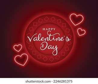 glowing neon red hearts valentines day lovely background vector 