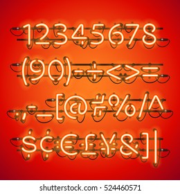 Glowing Neon Red Numbers. Used pattern brushes included. There are fastening elements in a symbol palette.