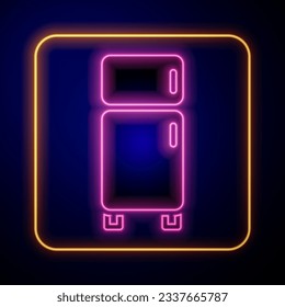 Glowing neon Refrigerator icon isolated on black background. Fridge freezer refrigerator. Household tech and appliances.  Vector