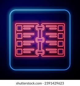 Icono del menú de café del restaurante de neón brillante aislado de fondo azul.  Ilustración vectorial
