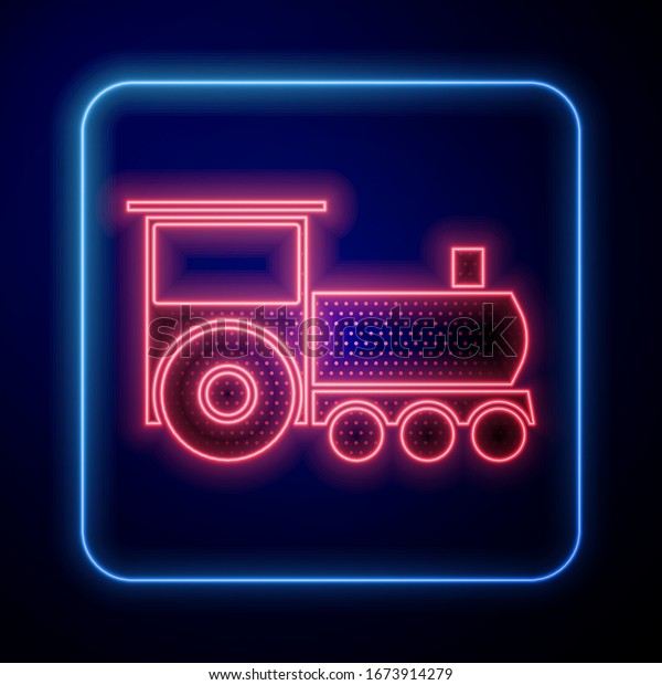 Glowing neon\
Retro train icon isolated on blue background. Public transportation\
symbol.  Vector\
Illustration