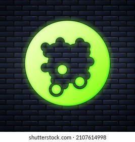 Glowing neon Rice in a bowl icon isolated on brick wall background. Traditional Asian food.  Vector