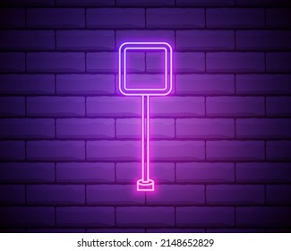 Glowing neon Road traffic sign. Signpost icon isolated on brick wall background. Pointer symbol. Isolated street information sign. Direction sign. Vector.