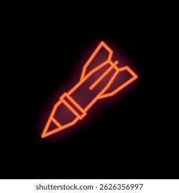 Die glühende Neonrakete fliegt nach oben und hinterlässt eine leuchtend orangefarbene Spur