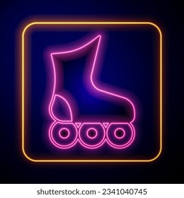 Glowing neon Roller skate icon isolated on black background.  Vector