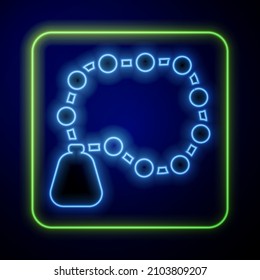 Glowing neon Rosary beads religion icon isolated on blue background.  Vector