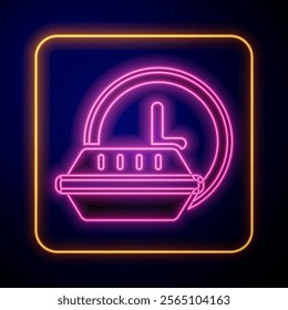Glowing neon Round the clock delivery icon isolated on black background.  Vector