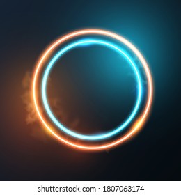 Glowing Neon round frame. Neon circle background.