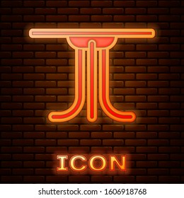 Glowing neon Round table icon isolated on brick wall background.  Vector Illustration