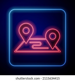 Glowing Neon Route Location Icon Isolated Stock Vector (Royalty Free ...