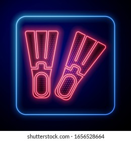 Glowing neon Rubber flippers for swimming icon isolated on blue background. Diving equipment. Extreme sport. Sport equipment.  Vector Illustration