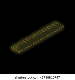 Glowing neon ruler icon is set on a black background, representing the concept of measurement