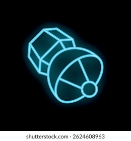 Glowing neon satellite dish receiving and transmitting data in space
