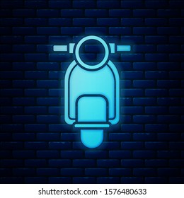 Glowing neon Scooter icon isolated on brick wall background.  Vector Illustration